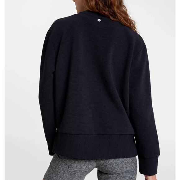 Calia Black Heather Elevate Ottoman Side Ribbed Zip Crew Neck Sweatshirt Medium - Picture 3 of 14